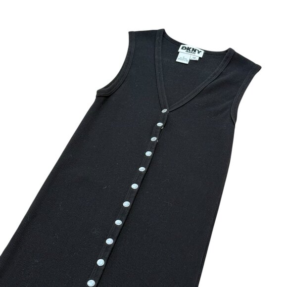 Women’s Vintage DKNY dress tank top styled cotton black ribbed 1990s - Picture 4 of 7
